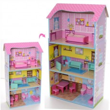 Деревянный трехэтажный домик для кукол с мебелью (арт. MD2202)