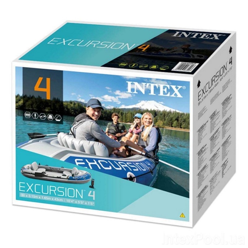 Чотиримісний надувний човен Excursion 4 Set з веслами та насосом (Intex 68324)