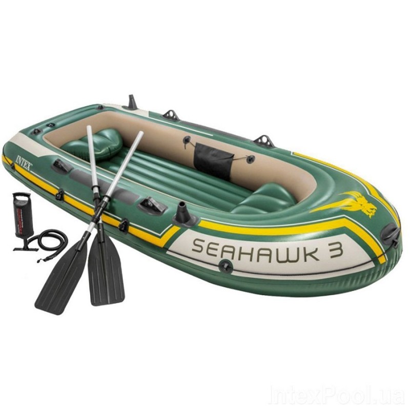Тримісний надувний човен Seahawk з веслами та насосом (Intex 68380)