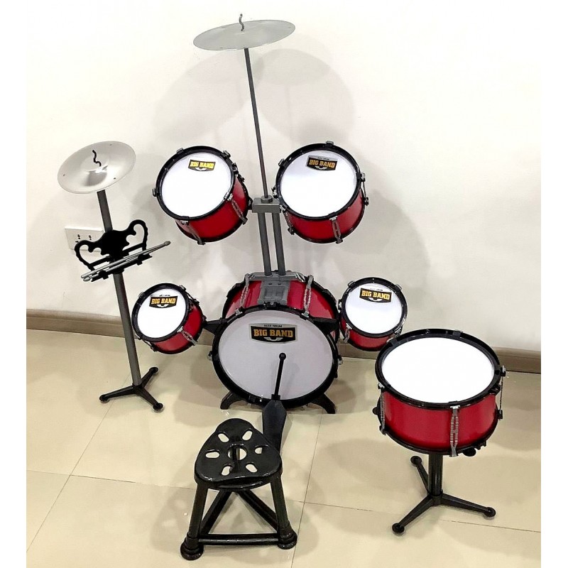 Большая детская барабанная установка - 6 барабанов, тарелки, стульчик (арт. 6618A-3)