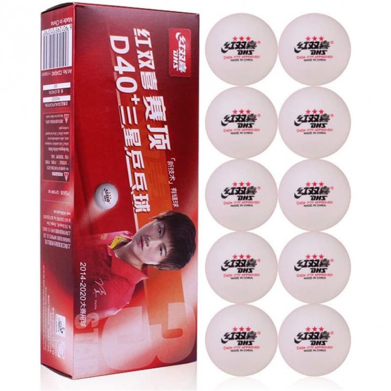 М'ячі - кульки для настільного тенісу 10 шт білий колір DHS ABS D40+ 3-Star 40+ мм