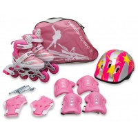 Комплект роликовых раздвижных коньков с защитой Maraton Combo S, Розовый