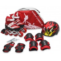 Комплект роликовых раздвижных коньков с защитой Maraton Combo M, Красный