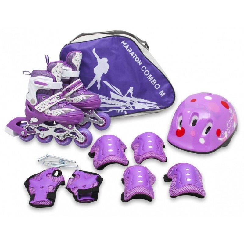 Комплект роликовых раздвижных коньков с защитой Maraton Combo M, Фиолетовый